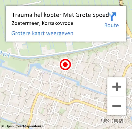 Locatie op kaart van de 112 melding: Trauma helikopter Met Grote Spoed Naar Zoetermeer, Korsakovrode op 13 maart 2022 19:14