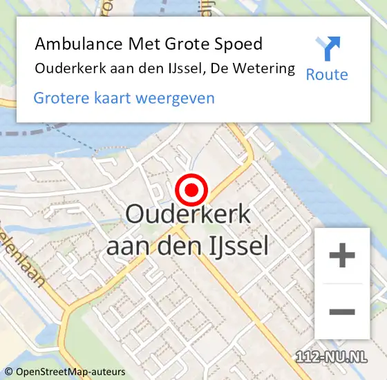Locatie op kaart van de 112 melding: Ambulance Met Grote Spoed Naar Ouderkerk aan den IJssel, De Wetering op 13 maart 2022 19:33