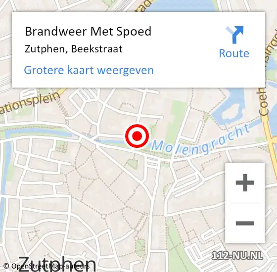 Locatie op kaart van de 112 melding: Brandweer Met Spoed Naar Zutphen, Beekstraat op 10 juli 2014 23:52