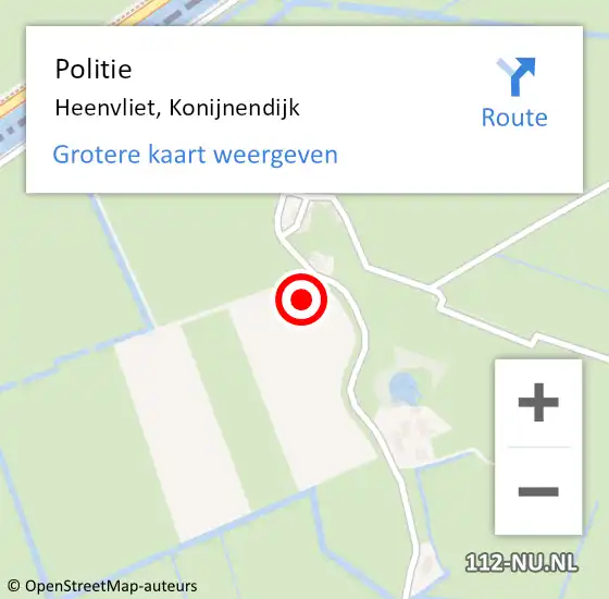 Locatie op kaart van de 112 melding: Politie Heenvliet, Konijnendijk op 13 maart 2022 19:53