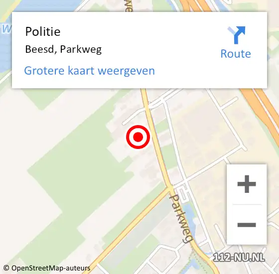 Locatie op kaart van de 112 melding: Politie Beesd, Parkweg op 13 maart 2022 20:05