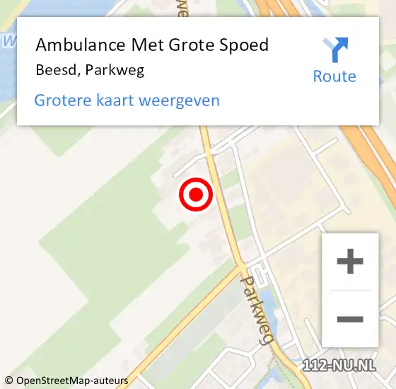 Locatie op kaart van de 112 melding: Ambulance Met Grote Spoed Naar Beesd, Parkweg op 13 maart 2022 20:06