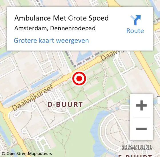 Locatie op kaart van de 112 melding: Ambulance Met Grote Spoed Naar Amsterdam-Zuidoost, Dennenrodepad op 13 maart 2022 20:16