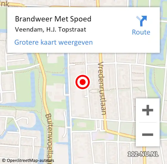 Locatie op kaart van de 112 melding: Brandweer Met Spoed Naar Veendam, H.J. Topstraat op 13 maart 2022 20:27