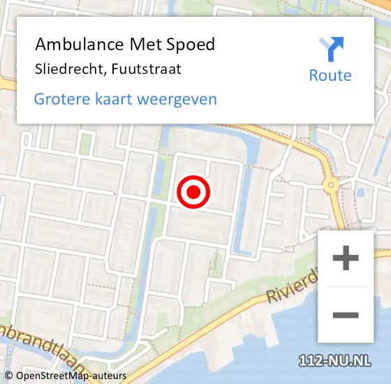 Locatie op kaart van de 112 melding: Ambulance Met Spoed Naar Sliedrecht, Fuutstraat op 13 maart 2022 20:50