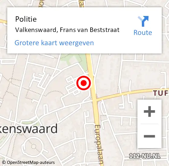 Locatie op kaart van de 112 melding: Politie Valkenswaard, Frans van Beststraat op 13 maart 2022 21:08