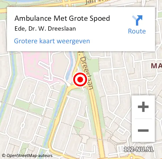 Locatie op kaart van de 112 melding: Ambulance Met Grote Spoed Naar Ede, Dr. W. Dreeslaan op 13 maart 2022 21:24