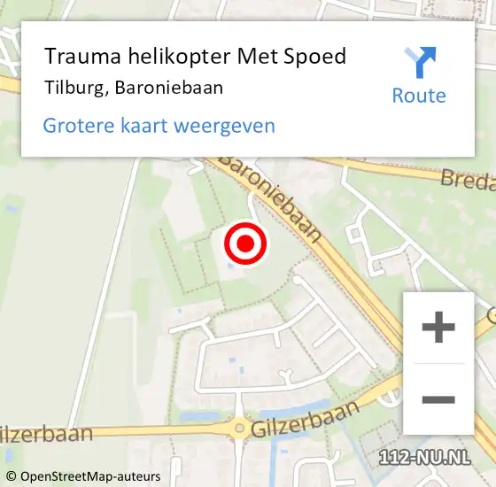 Locatie op kaart van de 112 melding: Trauma helikopter Met Spoed Naar Tilburg, Baroniebaan op 13 maart 2022 22:07