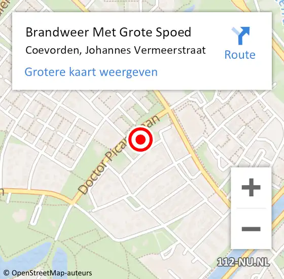 Locatie op kaart van de 112 melding: Brandweer Met Grote Spoed Naar Coevorden, Johannes Vermeerstraat op 13 maart 2022 22:15