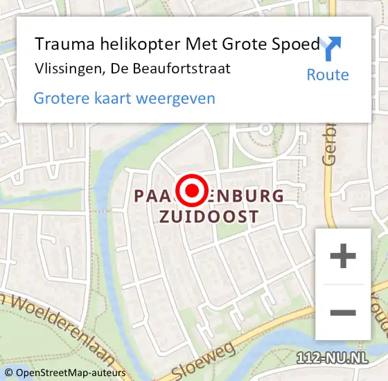 Locatie op kaart van de 112 melding: Trauma helikopter Met Grote Spoed Naar Vlissingen, De Beaufortstraat op 13 maart 2022 22:25