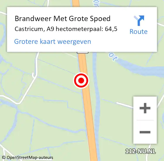 Locatie op kaart van de 112 melding: Brandweer Met Grote Spoed Naar Castricum, A9 hectometerpaal: 64,5 op 13 maart 2022 22:35