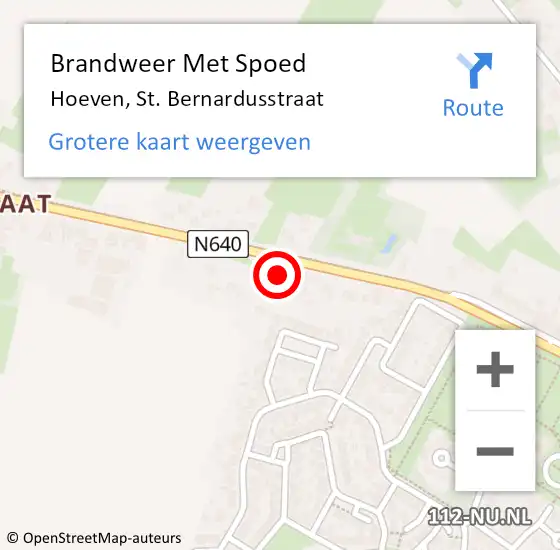 Locatie op kaart van de 112 melding: Brandweer Met Spoed Naar Hoeven, St. Bernardusstraat op 13 maart 2022 22:38