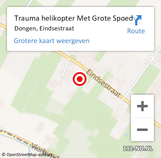 Locatie op kaart van de 112 melding: Trauma helikopter Met Grote Spoed Naar Dongen, Eindsestraat op 13 maart 2022 22:39
