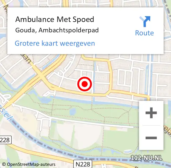 Locatie op kaart van de 112 melding: Ambulance Met Spoed Naar Gouda, Ambachtspolderpad op 13 maart 2022 23:03