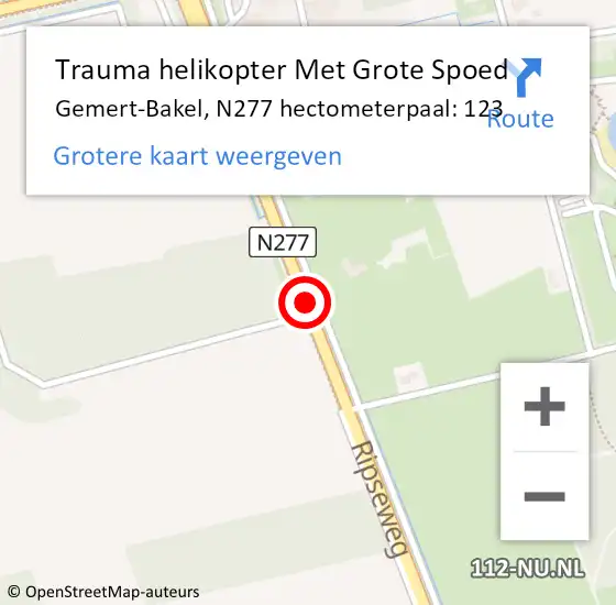 Locatie op kaart van de 112 melding: Trauma helikopter Met Grote Spoed Naar Gemert-Bakel, N277 hectometerpaal: 123 op 13 maart 2022 23:10