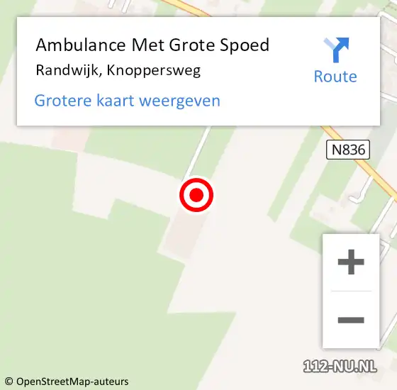Locatie op kaart van de 112 melding: Ambulance Met Grote Spoed Naar Randwijk, Knoppersweg op 13 maart 2022 23:36