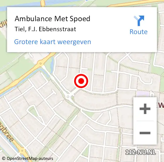 Locatie op kaart van de 112 melding: Ambulance Met Spoed Naar Tiel, F.J. Ebbensstraat op 14 maart 2022 00:02