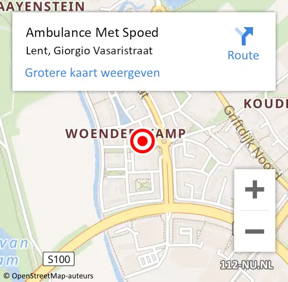 Locatie op kaart van de 112 melding: Ambulance Met Spoed Naar Lent, Giorgio Vasaristraat op 14 maart 2022 00:18