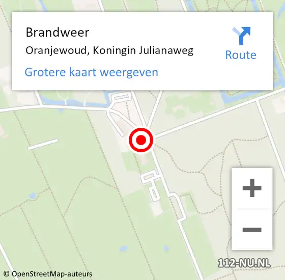 Locatie op kaart van de 112 melding: Brandweer Oranjewoud, Koningin Julianaweg op 8 september 2013 20:32