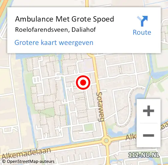 Locatie op kaart van de 112 melding: Ambulance Met Grote Spoed Naar Roelofarendsveen, Daliahof op 14 maart 2022 02:57