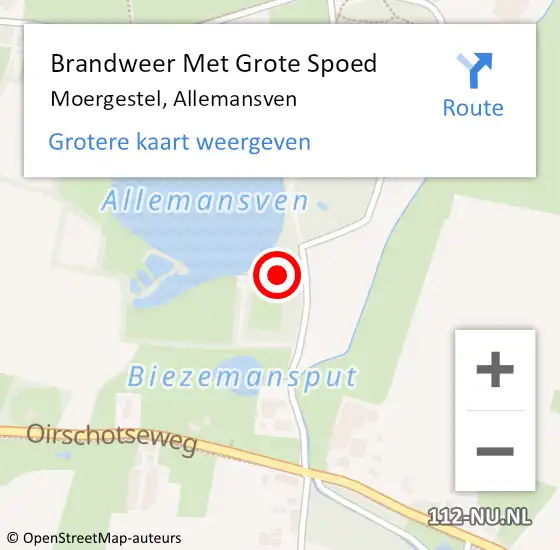 Locatie op kaart van de 112 melding: Brandweer Met Grote Spoed Naar Moergestel, Allemansven op 14 maart 2022 03:39