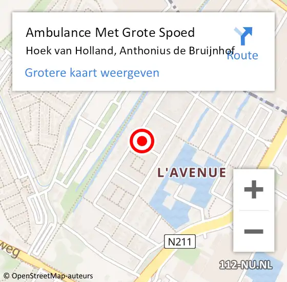 Locatie op kaart van de 112 melding: Ambulance Met Grote Spoed Naar Hoek van Holland, Anthonius de Bruijnhof op 14 maart 2022 03:54