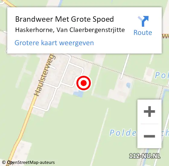 Locatie op kaart van de 112 melding: Brandweer Met Grote Spoed Naar Haskerhorne, Van Claerbergenstrjitte op 14 maart 2022 04:10