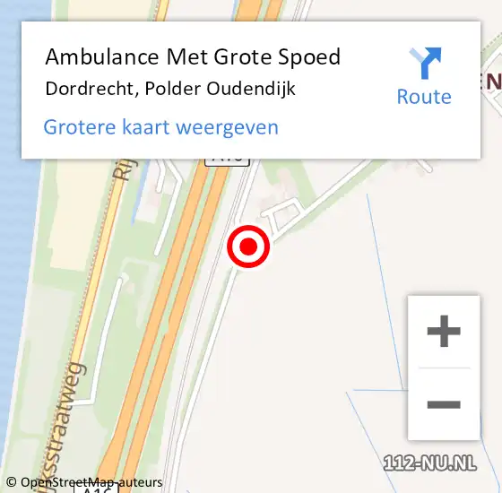 Locatie op kaart van de 112 melding: Ambulance Met Grote Spoed Naar Dordrecht, Polder Oudendijk op 14 maart 2022 04:54