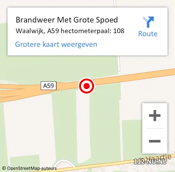 Locatie op kaart van de 112 melding: Brandweer Met Grote Spoed Naar Waalwijk, A59 hectometerpaal: 108 op 14 maart 2022 05:10