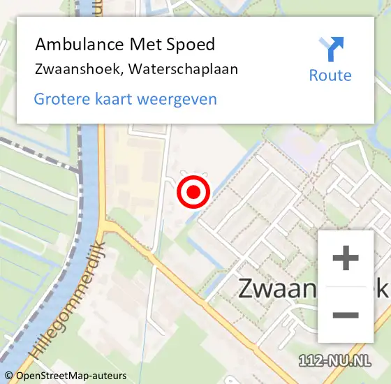 Locatie op kaart van de 112 melding: Ambulance Met Spoed Naar Zwaanshoek, Waterschaplaan op 14 maart 2022 05:11