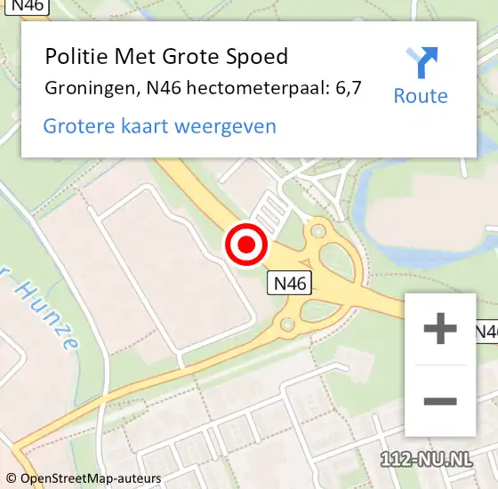 Locatie op kaart van de 112 melding: Politie Met Grote Spoed Naar Groningen, N46 hectometerpaal: 6,7 op 14 maart 2022 07:41