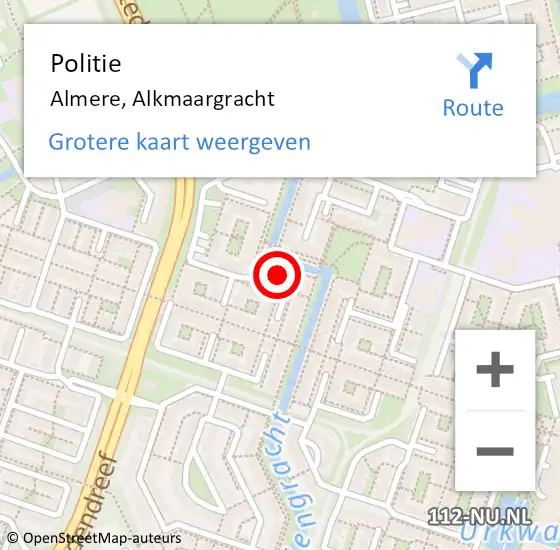 Locatie op kaart van de 112 melding: Politie Almere, Alkmaargracht op 14 maart 2022 07:49