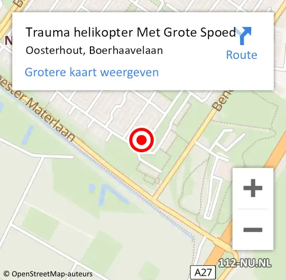 Locatie op kaart van de 112 melding: Trauma helikopter Met Grote Spoed Naar Oosterhout, Boerhaavelaan op 14 maart 2022 07:49