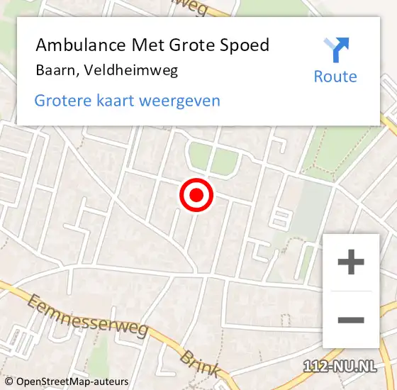 Locatie op kaart van de 112 melding: Ambulance Met Grote Spoed Naar Baarn, Veldheimweg op 11 juli 2014 01:29