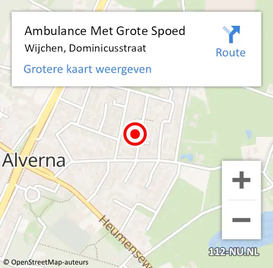 Locatie op kaart van de 112 melding: Ambulance Met Grote Spoed Naar Wijchen, Dominicusstraat op 14 maart 2022 08:35