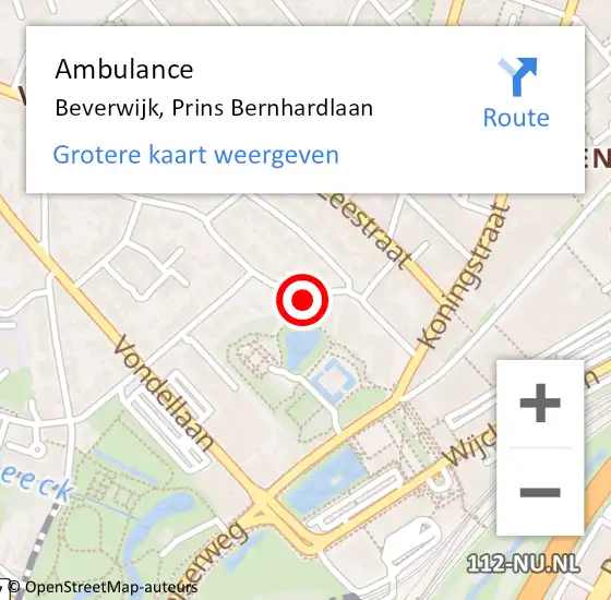 Locatie op kaart van de 112 melding: Ambulance Beverwijk, Prins Bernhardlaan op 14 maart 2022 08:50