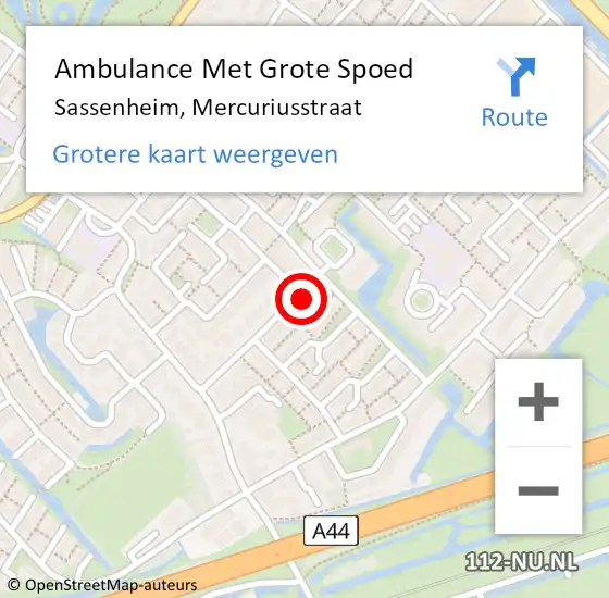 Locatie op kaart van de 112 melding: Ambulance Met Grote Spoed Naar Sassenheim, Mercuriusstraat op 14 maart 2022 08:58