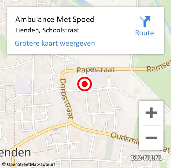 Locatie op kaart van de 112 melding: Ambulance Met Spoed Naar Lienden, Schoolstraat op 14 maart 2022 09:04