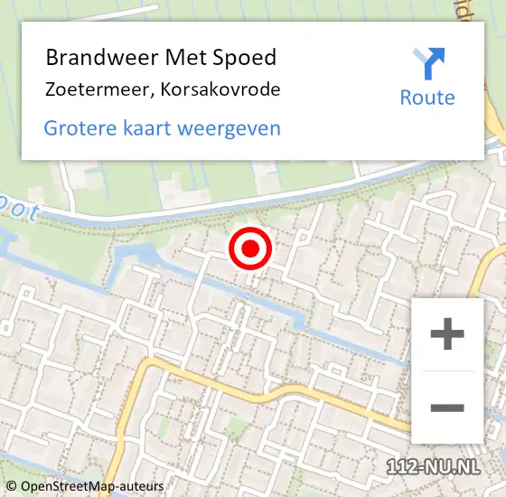 Locatie op kaart van de 112 melding: Brandweer Met Spoed Naar Zoetermeer, Korsakovrode op 14 maart 2022 09:12