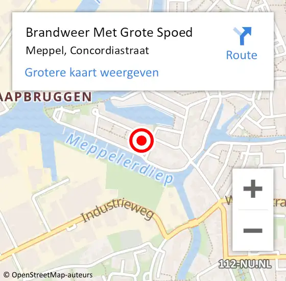 Locatie op kaart van de 112 melding: Brandweer Met Grote Spoed Naar Meppel, Concordiastraat op 14 maart 2022 09:23