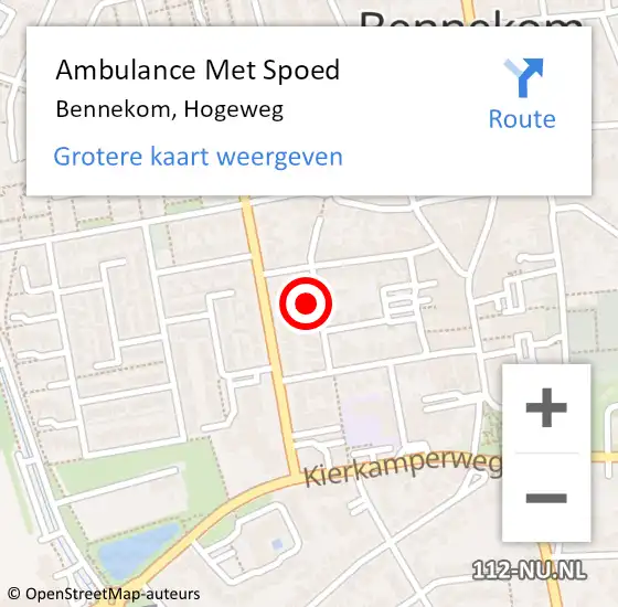 Locatie op kaart van de 112 melding: Ambulance Met Spoed Naar Bennekom, Hogeweg op 14 maart 2022 09:30