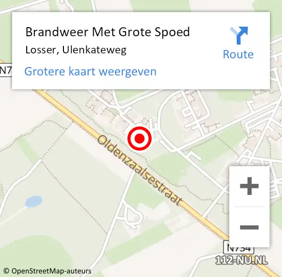 Locatie op kaart van de 112 melding: Brandweer Met Grote Spoed Naar Losser, Ulenkateweg op 14 maart 2022 09:30