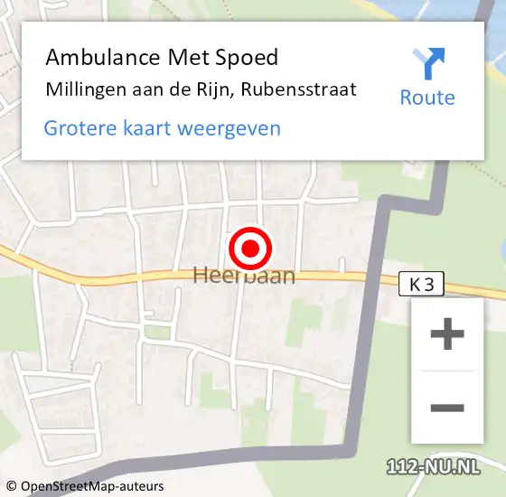 Locatie op kaart van de 112 melding: Ambulance Met Spoed Naar Millingen aan de Rijn, Rubensstraat op 14 maart 2022 10:14