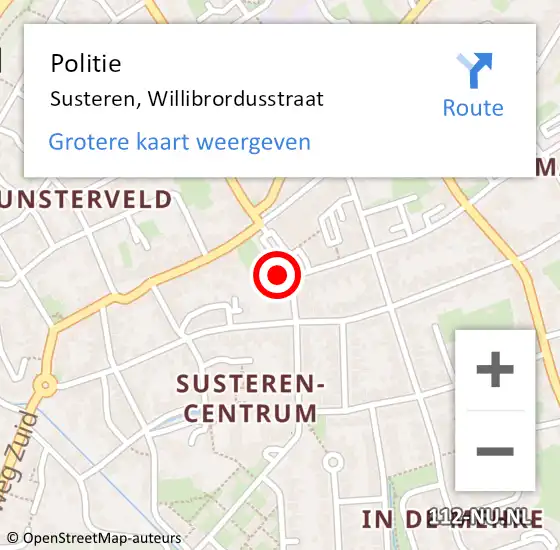 Locatie op kaart van de 112 melding: Politie Susteren, Willibrordusstraat op 14 maart 2022 10:44