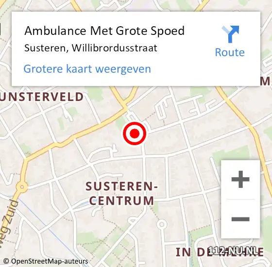 Locatie op kaart van de 112 melding: Ambulance Met Grote Spoed Naar Susteren, Willibrordusstraat op 14 maart 2022 10:45