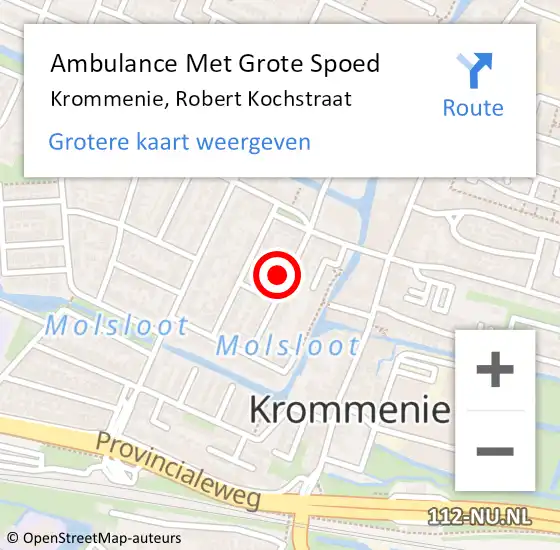 Locatie op kaart van de 112 melding: Ambulance Met Grote Spoed Naar Krommenie, Robert Kochstraat op 14 maart 2022 10:51