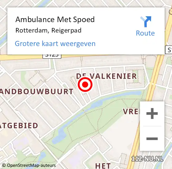 Locatie op kaart van de 112 melding: Ambulance Met Spoed Naar Rotterdam, Reigerpad op 14 maart 2022 10:53