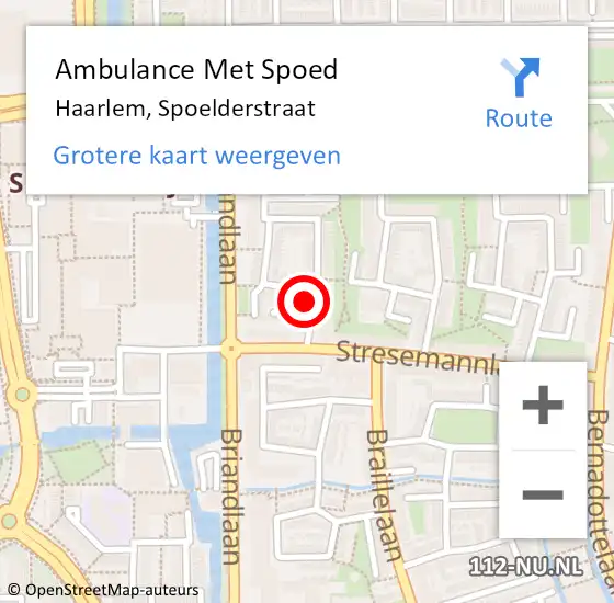 Locatie op kaart van de 112 melding: Ambulance Met Spoed Naar Haarlem, Spoelderstraat op 14 maart 2022 10:57