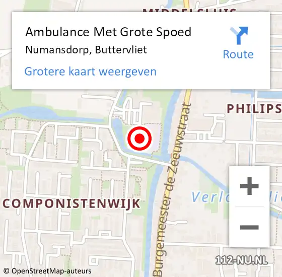 Locatie op kaart van de 112 melding: Ambulance Met Grote Spoed Naar Numansdorp, Buttervliet op 14 maart 2022 11:04