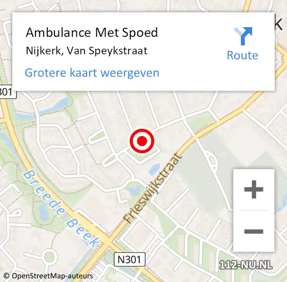 Locatie op kaart van de 112 melding: Ambulance Met Spoed Naar Nijkerk, Van Speykstraat op 14 maart 2022 11:21